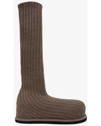 AMINA MUADDI - Veneda Platform Beige Knitted Stretch Boots - Lyst