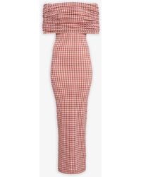 Alaïa - Gingham Off-shoulder Knit Dress - Lyst