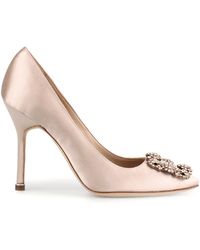 Manolo Blahnik Hangisi 105 Satin Nude Pumps - Natural