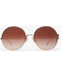 Chloé - Round Gold Brown Sunglasses - Lyst