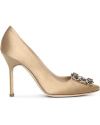 Manolo Blahnik Hangisi 105 Gold Satin Court Shoes - Metallic