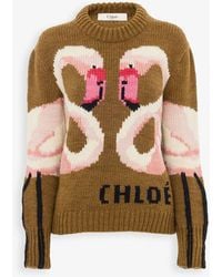 Chloé - Flamingo Knitted Wool Sweater - Lyst