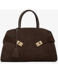 Ferragamo - Hug M Brown Suede Top Handle Bag - Lyst