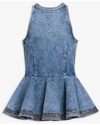 Alaïa - Blue Denim Peplum Top - Lyst