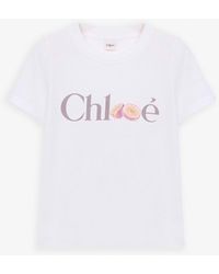 Chloé - Logo White Peach Cotton T-shirt - Lyst