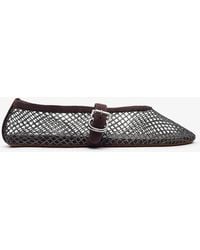 Alaïa - Strass Mesh Brown Suede Ballet Flats - Lyst