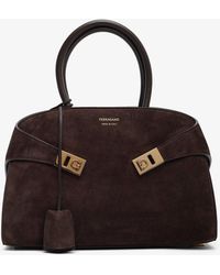 Ferragamo - Hug Small Brown Suede Top Handle Bag - Lyst
