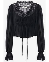 Chloé - Scoop-neck Cropped Top In Silk Georgette & Lace - Lyst