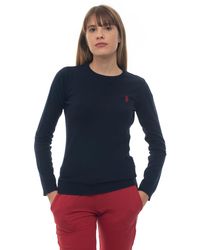 Womens Long Sleeve French Terry 2Fer Sweater with Woven Collar and Sleeves U.S POLO ASSN
