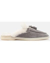 SCAROSSO - Lucrezia Fur Grey Suede Mules - Lyst