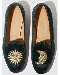 SCAROSSO - Jordan Green Velvet Loafers & Flats - Lyst