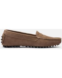 SCAROSSO - Ashley Taupe Suede Driving Shoes - Lyst