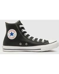 Converse - All Star Hi Leather Trainers In Black & White - Lyst