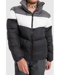Columbia - Puffect Colour Blocked Jacket In Black & Grey - Lyst