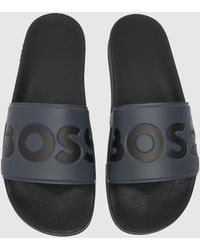 BOSS - Aryeh Slider Sandals In Black & Grey - Lyst