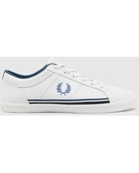 Fred Perry - Baseline Leather Trainers In White & Navy - Lyst