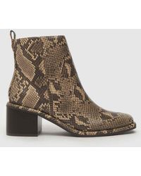 Schuh - Women's Brown And Black Bryony Snake Block Heel Boots - Lyst