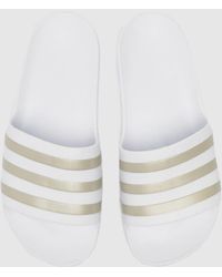 adidas - Adilette Aqua Sandals In White & Gold - Lyst