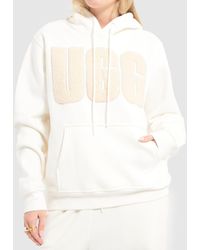 UGG - Rey Fluff Logo Hoodie In White & Beige - Lyst