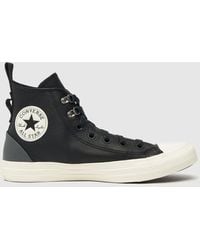 Converse - All Star Hi Leather Hike Trainers In Black & White - Lyst