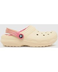 Crocs™ - Classic Lined Cozy Fuzz Clog Sandals In White & Pink - Lyst