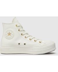 Converse - All Star Lift Hi Trainers In White & Gold - Lyst