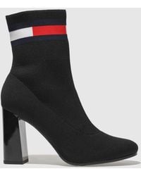 Tommy Hilfiger Sock Heeled Boots - Black