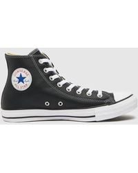 Converse - All Star Leather Hi Trainers In Black & White - Lyst