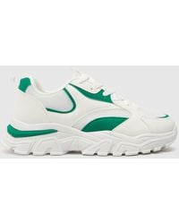 Schuh - Maeve Chunky Lace Up Runner Trainers In White & Green - Lyst