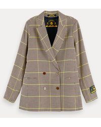 Scotch & Soda Langere Geruite Double-breasted Blazer - Grijs