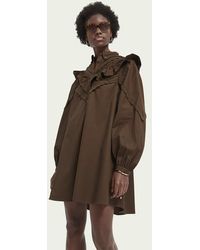 Scotch & Soda Katoenen Overhemdjurk Met Ruches - Groen