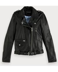 Scotch & Soda Klassiek Leren Bikerjack - Zwart
