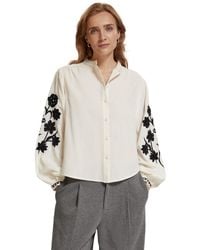 Scotch & Soda - Floral Embroidered Sleeve Top - Lyst