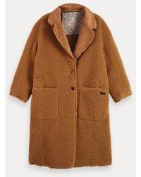 Scotch & Soda Omkeerbare Lange Jas Met Teddy - Bruin