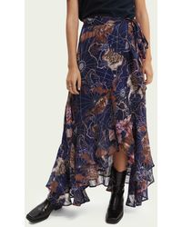 Scotch & Soda Printed Wrap-over Recycled Polyester Maxi Skirt - Blue