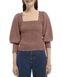 Scotch & Soda - Seersucker Top With Smock Details And Square Neck - Lyst
