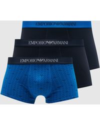 Emporio Armani 3 Pack Cotton Trunks - Blue