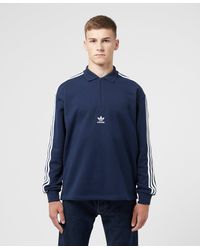 adidas Originals 3-stripes Long Sleeve Polo Sweatshirt - Blue