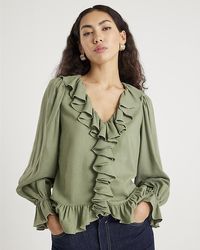 River Island - Blouse Long Sleeve Ruffle Viscose - Lyst