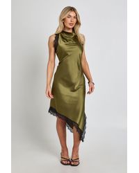 Boohoo - Textured Satin & Lace Trim Midi Dress - Lyst