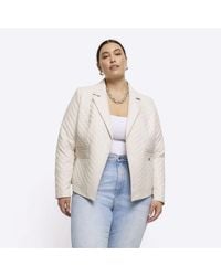 River Island - Blazer Plus Faux Leather Quilted - Lyst