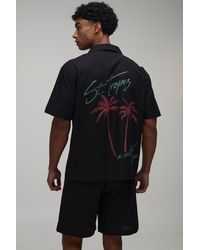 BoohooMAN - St Tropez Back Print Oversized Shirt & Short Set - Lyst
