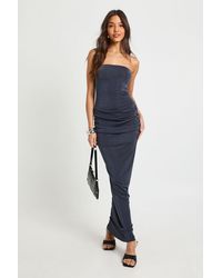 Boohoo - Bandeau Drape Waist Slinky Maxi Dress - Lyst