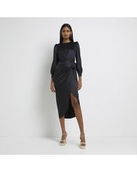 River Island - Wrap Midi Dress Satin - Lyst