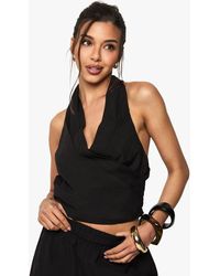 Boohoo - Linen Look Wrap Front Crop Top - Lyst