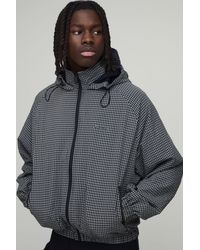 BoohooMAN - Oversized Boxy Check Hooded Toggle Cagoule - Lyst
