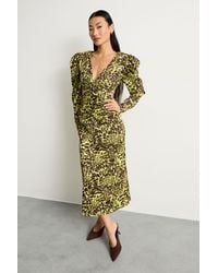 Warehouse - Petite Satin Cut Out Waist Plunge Neck Midi Dress - Lyst
