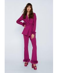 Nasty Gal - Feather Trim Co-Ord Flared Trousers - Lyst