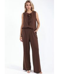 Hiccup - Viscose Blend Blouse With Tie Detail & Elastic Waist Pants Set - Lyst