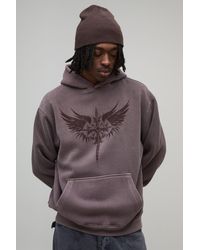 BoohooMAN - Washed Oversized Tonal Gothic Print Hoodie Cotton - Lyst